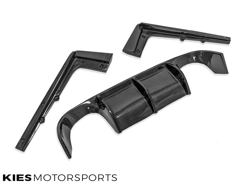 Kies Motorsports — front angle view of BMW 3 Series (F30) "M3 Conversion" VSX Carbon Fiber Rear Diffuser (3 Piece) Main image
