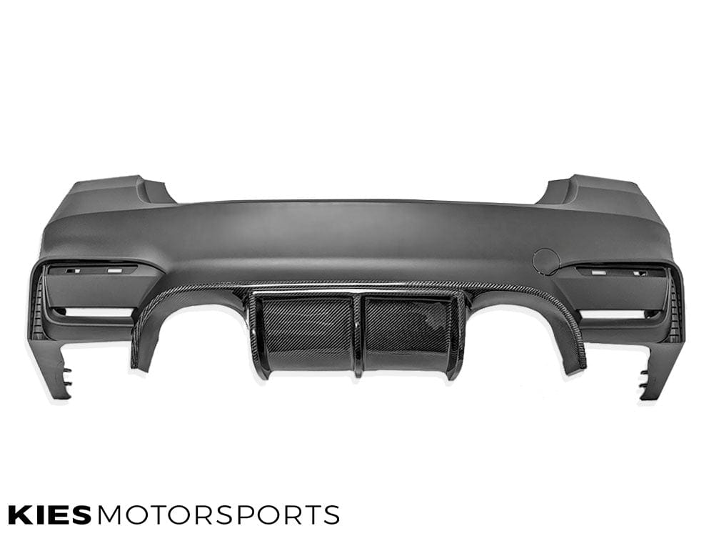Kies Motorsports — close-up detail of BMW 3 Series (F30) "M3 Conversion" VSX Carbon Fiber Rear Diffuser (3 Piece)
