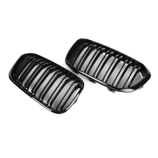 Kies-Motorsports R44 Performance MHC Black BMW 1 Series LCI Double Slat Front Grilles In Gloss Black (F20/F21)