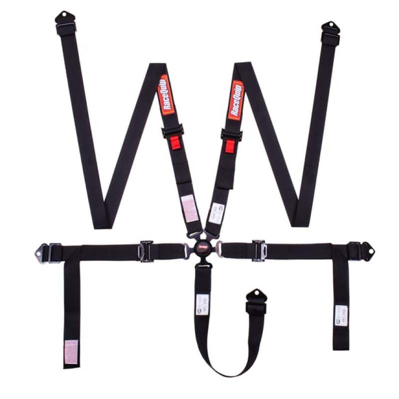 Kies-Motorsports Racequip RaceQuip Camlock 5 Point 2In Auto Racing Harness Set / Pull-Down Lap / SFI 16.1 Seat Belt Set- Black