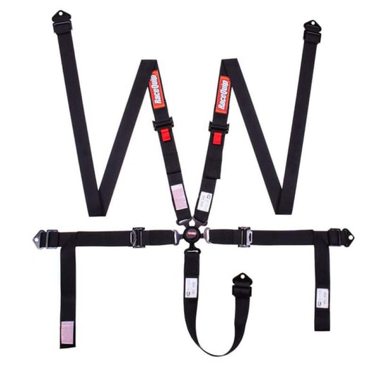 Kies-Motorsports Racequip RaceQuip Camlock 5 Point 2In Auto Racing Harness Set / Pull-Down Lap / SFI 16.1 Seat Belt Set- Black