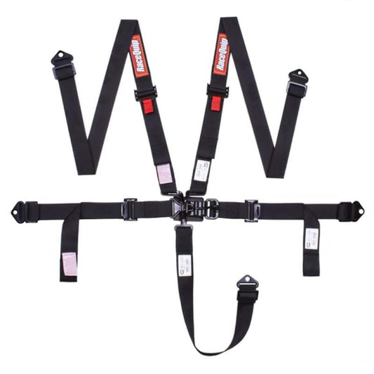 Kies-Motorsports Racequip RaceQuip Latch & Link 5 Point Auto Racing 2In Harness Set / SFI 16.1 Seat Belt Set / Black