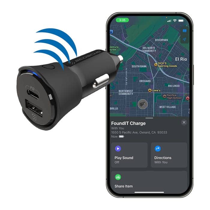 Kies-Motorsports Scosche Scosche FoundIT Charge 32W Dual-Port Car Charger & Item Locator