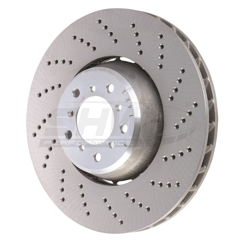 SHW 06-10 BMW M5 5.0L Right Front Cross-Drilled Lightweight Brake Rotor (34112282806) Secondary image