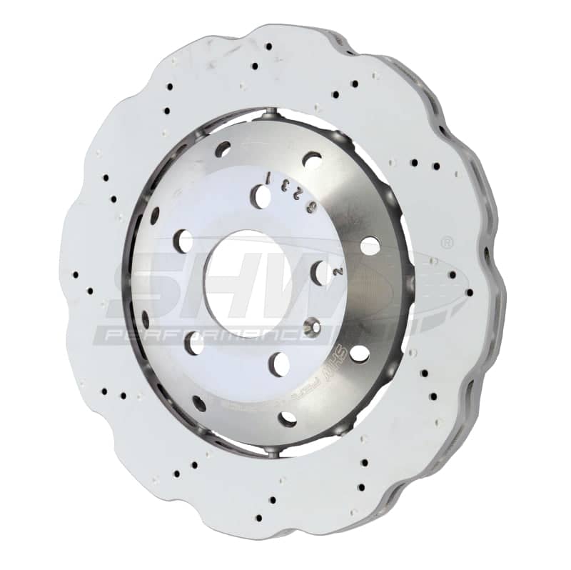 Kies-Motorsports SHW Performance SHW 13-15 Audi RS5 4.2L Rear Drilled-Dimpled Lightweight Wavy Brake Rotor (8T0615601A)