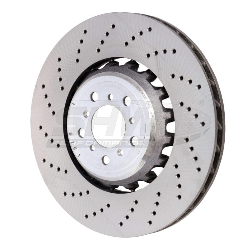 Kies-Motorsports SHW Performance SHW 13-16 BMW M5 4.4L Left Front Cross-Drilled Lightweight Brake Rotor (34112284101)