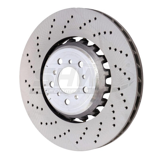 Kies-Motorsports SHW Performance SHW 13-16 BMW M5 4.4L Left Front Cross-Drilled Lightweight Brake Rotor (34112284101)