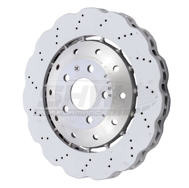 Kies-Motorsports SHW Performance SHW 14-20 Audi R8 5.2L (Excl Ceramic Brake) Front Drilled-Dimpled LW Wavy Brake Rotor (4S0615301B)