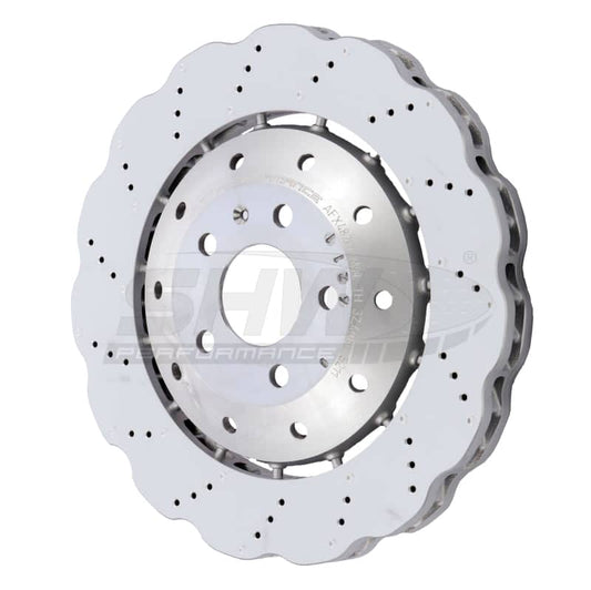Kies-Motorsports SHW Performance SHW 14-20 Audi R8 5.2L (Excl Ceramic Brake) Front Drilled-Dimpled LW Wavy Brake Rotor (4S0615301B)