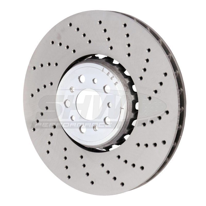 Kies-Motorsports SHW Performance SHW 18-21 BMW M5 4.4L Right Front Cross-Drilled Lightweight Brake Rotor (34117991102) Main image