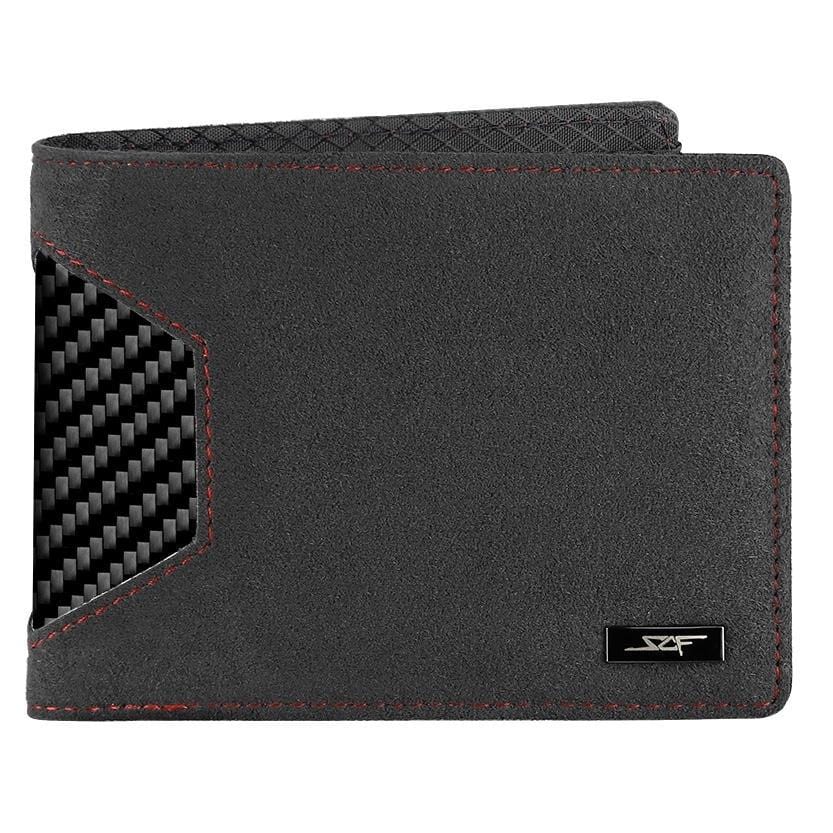 Kies-Motorsports Simply Carbon Fiber Alcantara & Real Carbon Fiber Bi-Fold Wallet (Red Stitching)