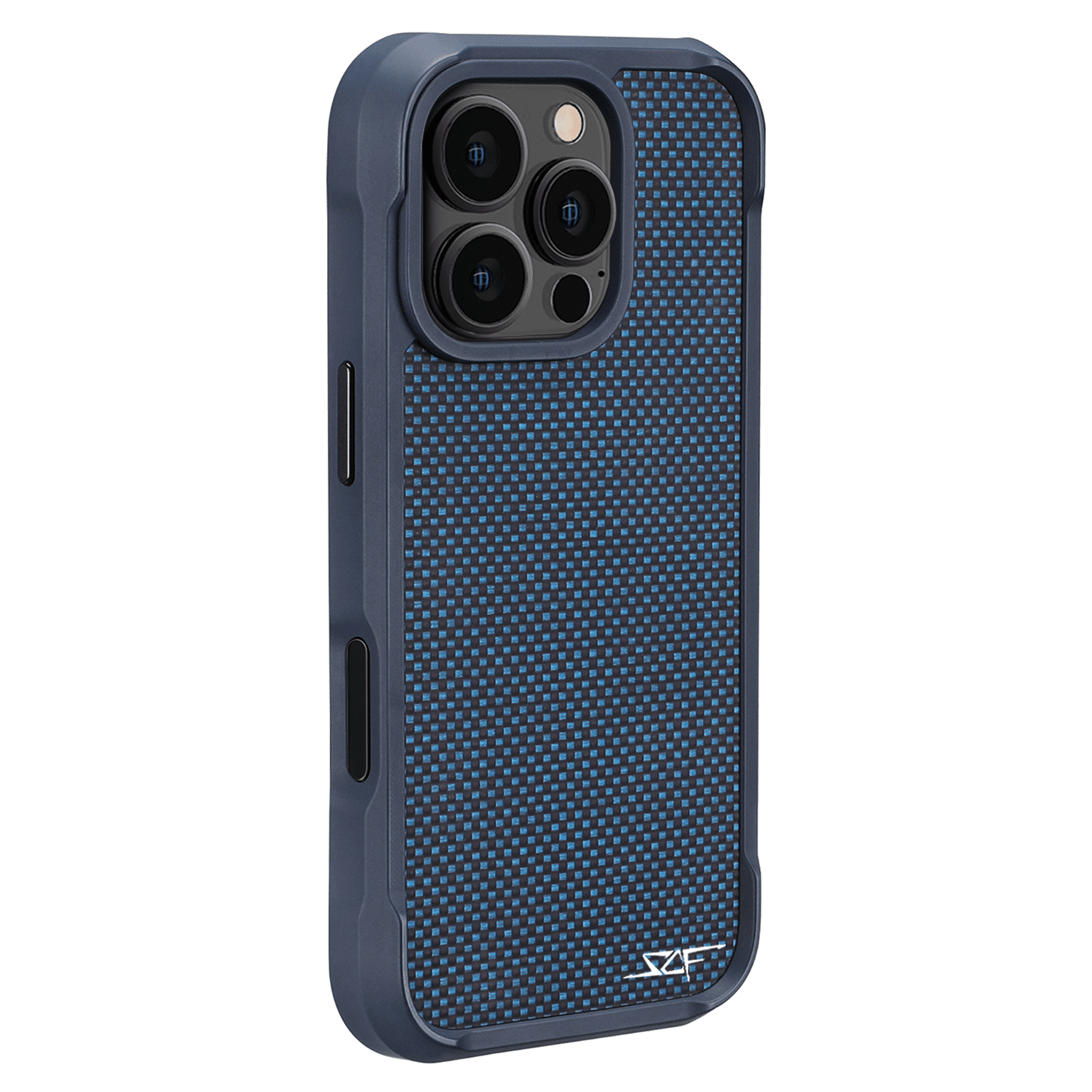 Kies-Motorsports Simply Carbon Fiber iPhone | Blue Aramid Fiber Case | SPORT Series iPhone 16 Pro Max