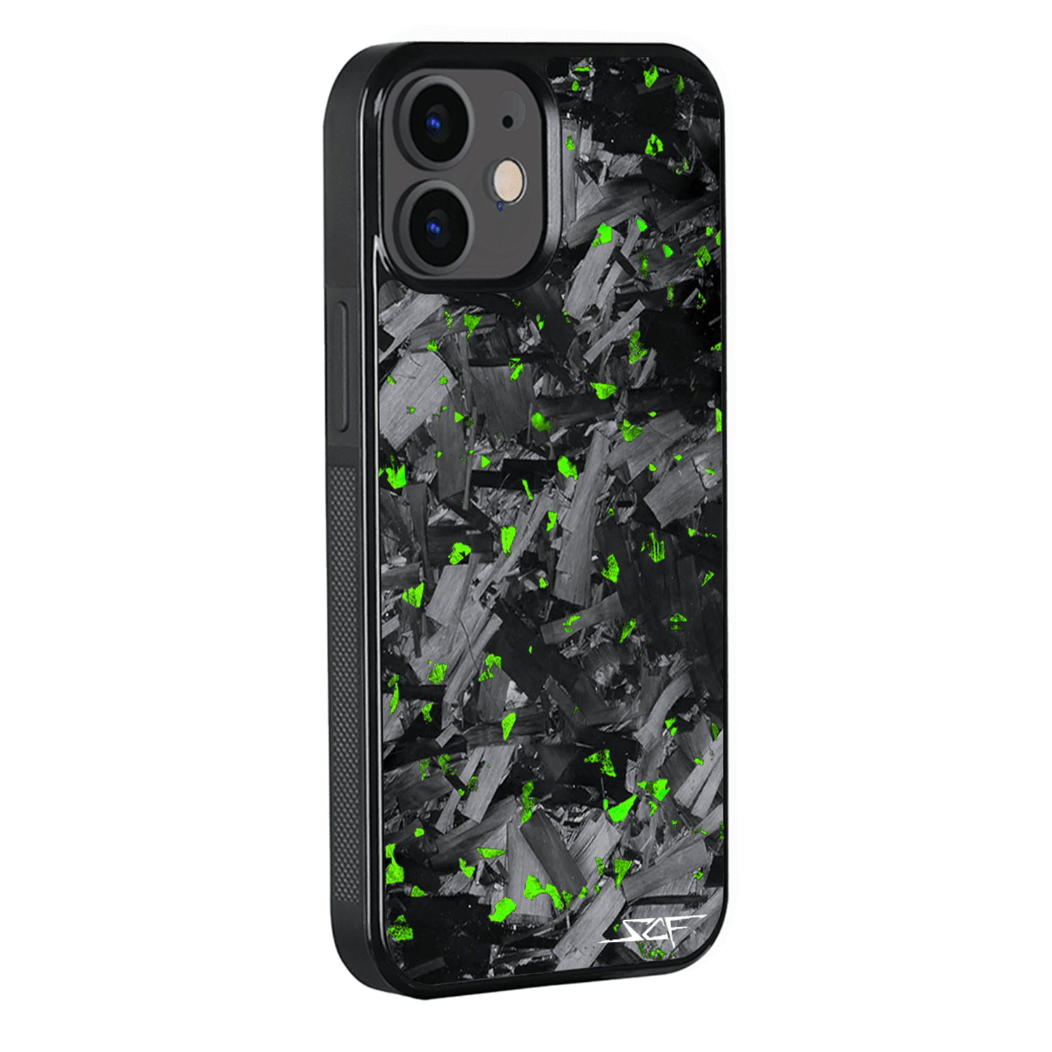 Kies-Motorsports Simply Carbon Fiber iPhone | Green Flake Forged Chunk Carbon Fiber Case | CLASSIC Series iPhone 12