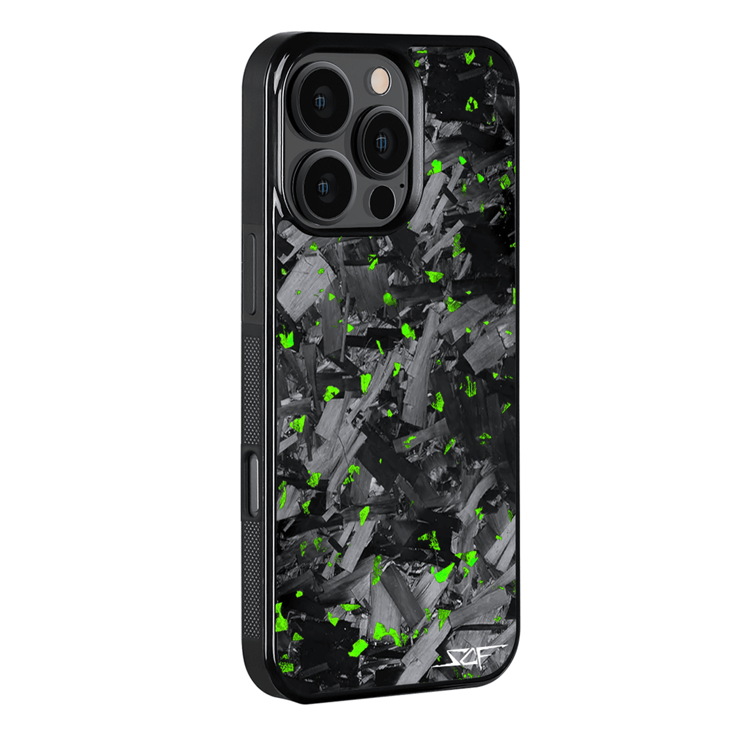 Kies-Motorsports Simply Carbon Fiber iPhone | Green Flake Forged Chunk Carbon Fiber Case | CLASSIC Series iPhone 16 Pro Max