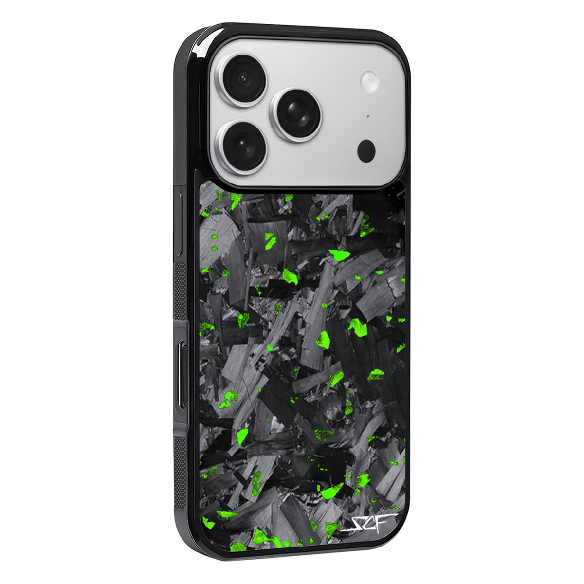 Kies-Motorsports Simply Carbon Fiber iPhone | Green Flake Forged Chunk Carbon Fiber Case | CLASSIC Series iPhone 17 Pro Max