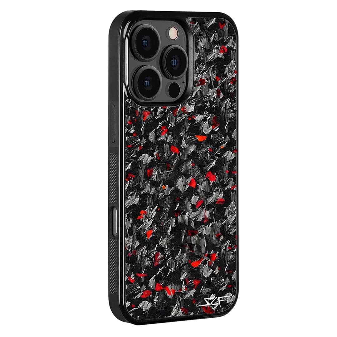 Kies-Motorsports Simply Carbon Fiber iPhone | Red Flake Forged Carbon Fiber Case | CLASSIC Series iPhone 16 Pro Max