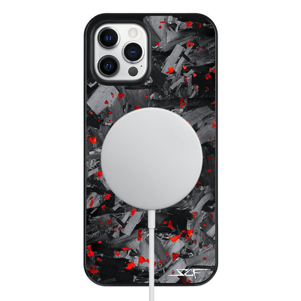 Kies-Motorsports Simply Carbon Fiber iPhone | Red Flake Forged Chunk Carbon Fiber Case | CLASSIC Series