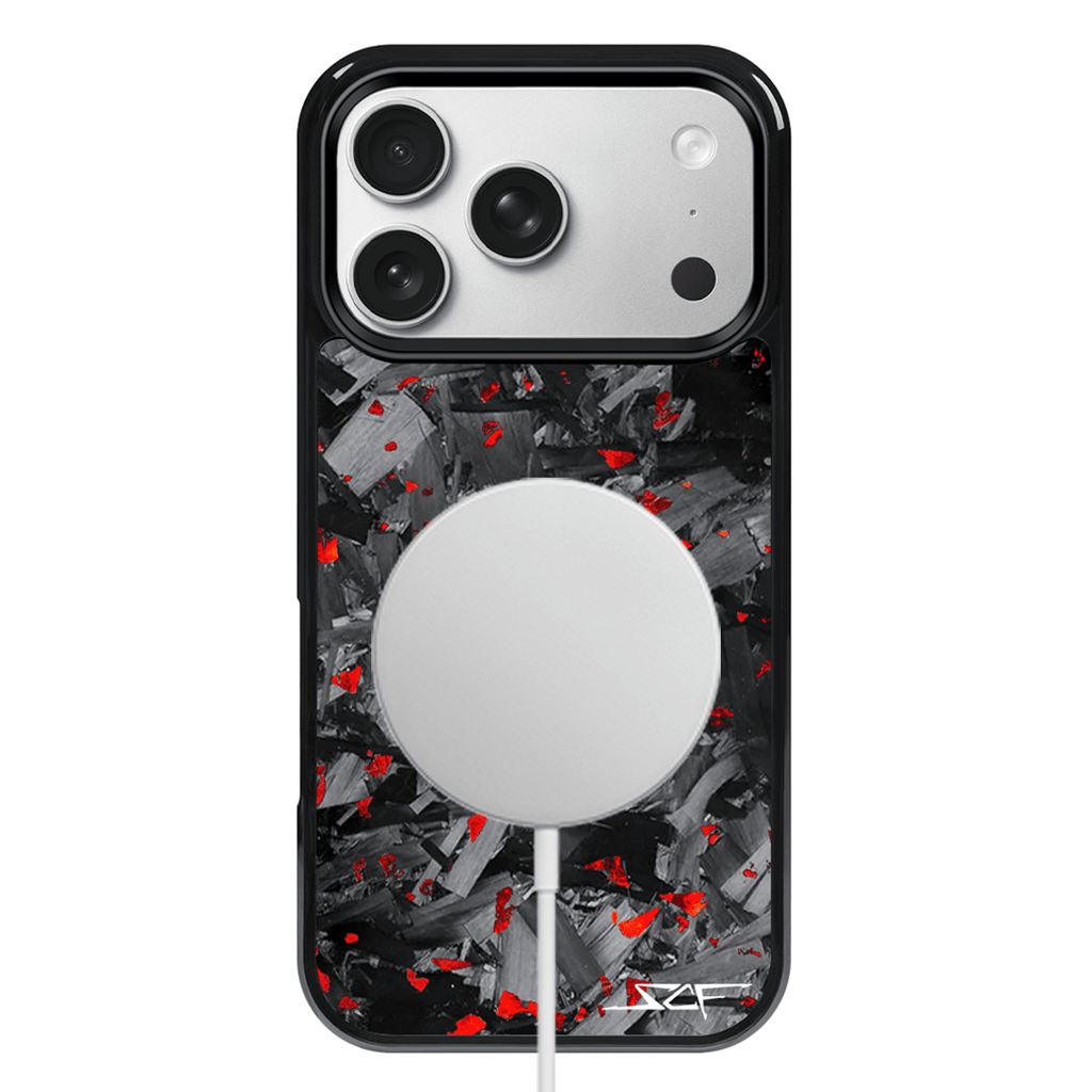 Kies-Motorsports Simply Carbon Fiber iPhone | Red Flake Forged Chunk Carbon Fiber Case | CLASSIC Series