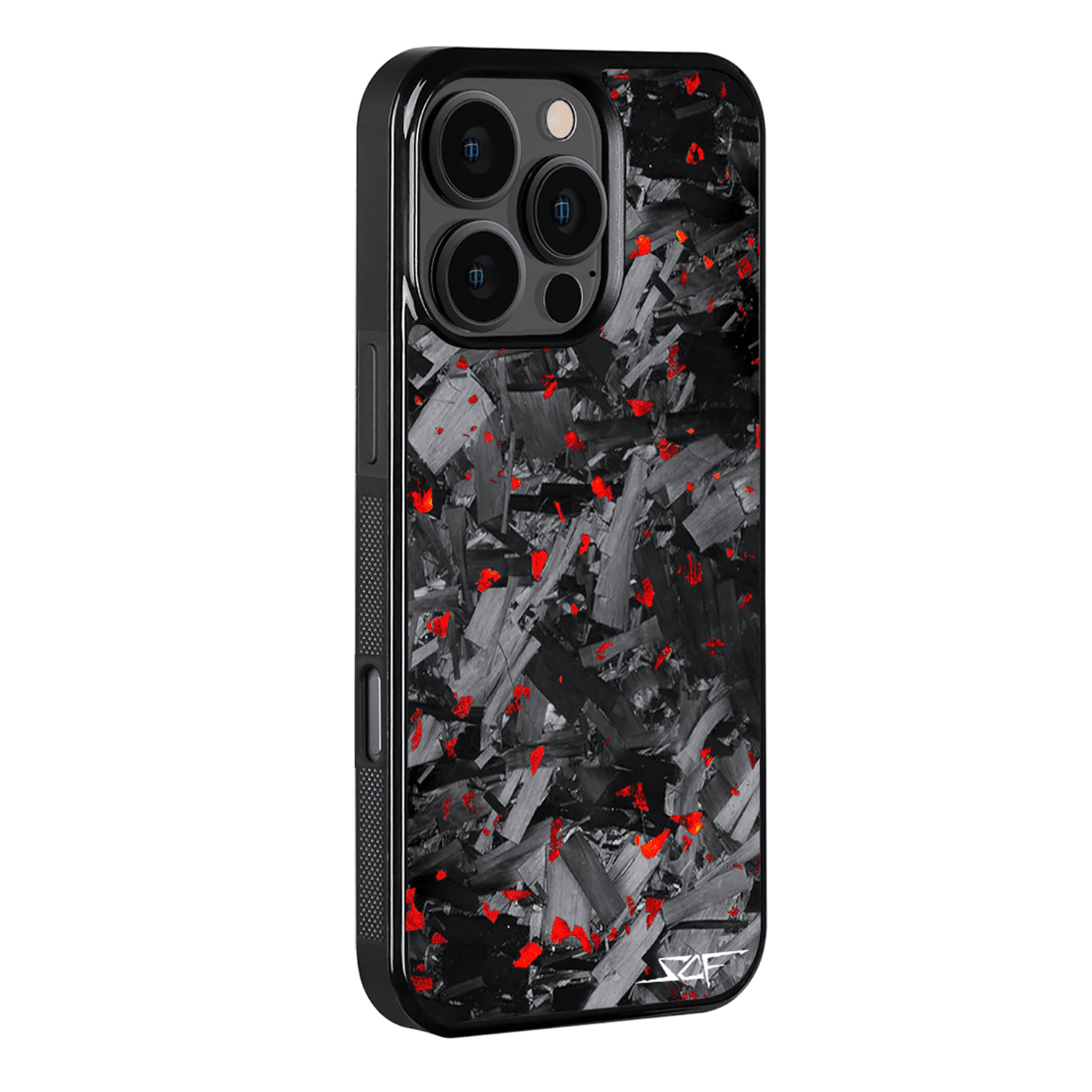 Kies-Motorsports Simply Carbon Fiber iPhone | Red Flake Forged Chunk Carbon Fiber Case | CLASSIC Series iPhone 16 Pro Max