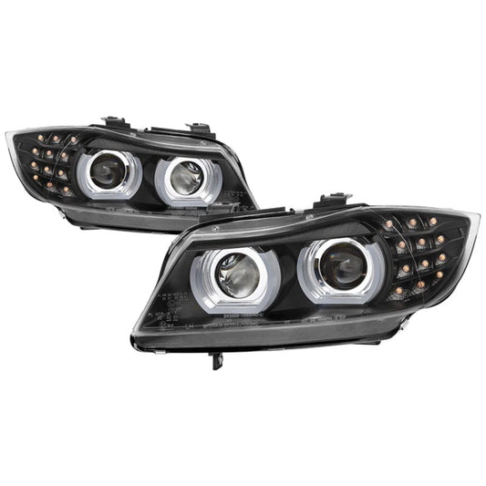 Kies-Motorsports SPYDER Spyder 09-12 BMW E90 3-Series 4DR Projector Headlights Halogen - LED - Black - PRO-YD-BMWE9009-BK