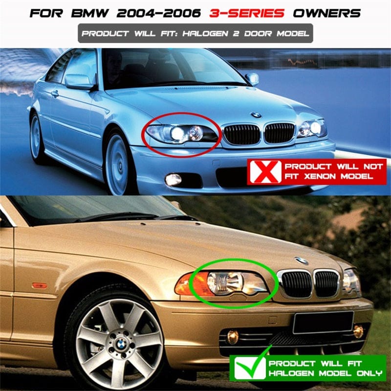 Kies-Motorsports SPYDER Spyder BMW E46 3-Series 04-06 2 DR Projector Halogen Model- LED Halo Blk PRO-YD-BMWE4604-2DR-HL-BK