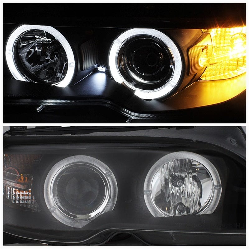 Kies-Motorsports SPYDER Spyder BMW E46 3-Series 04-06 2 DR Projector Halogen Model- LED Halo Blk PRO-YD-BMWE4604-2DR-HL-BK