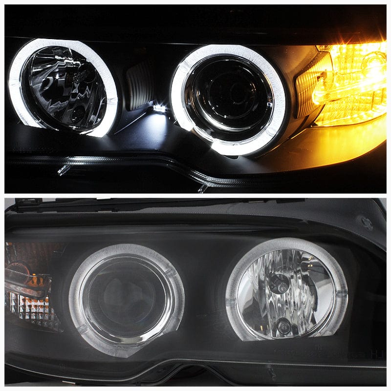 Kies-Motorsports SPYDER Spyder BMW E46 3-Series 04-06 2 DR Projector Halogen Model- LED Halo Blk PRO-YD-BMWE4604-2DR-HL-BK