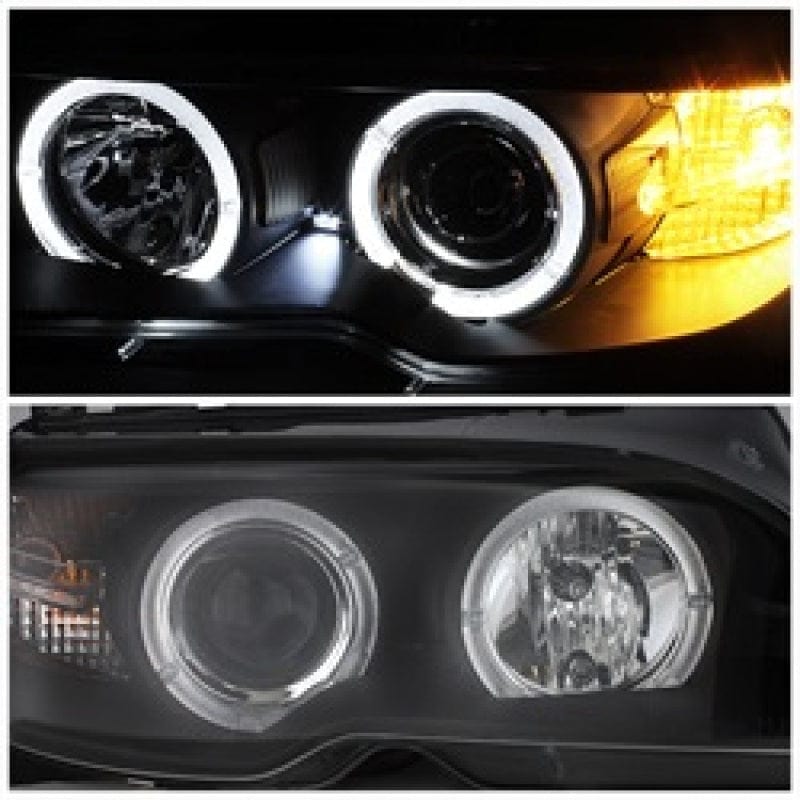 Kies-Motorsports SPYDER Spyder BMW E46 3-Series 04-06 2 DR Projector Halogen Model- LED Halo Blk PRO-YD-BMWE4604-2DR-HL-BK