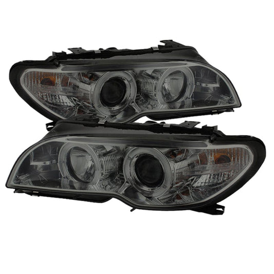 Kies-Motorsports SPYDER Spyder BMW E46 3-Series 04-06 2 DR Projector Halogen Model- LED Halo Smke PRO-YD-BMWE4604-2DR-HL-SM