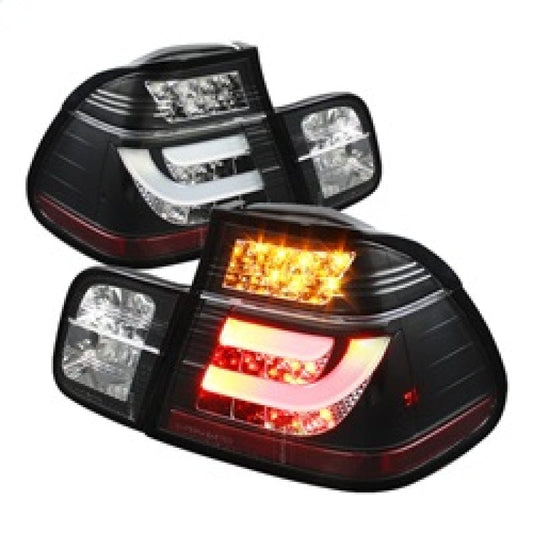 Kies-Motorsports SPYDER Spyder BMW E46 3-Series 99-01 4Dr Light Bar Style LED Tail Lights Black ALT-YD-BE4699-4D-LBLED-BK