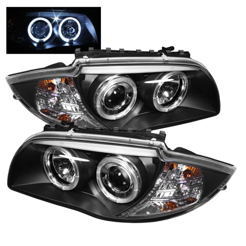 Kies-Motorsports SPYDER Spyder BMW E87 1-Series 08-11 Projector Headlights LED Halo Black High H1 Low H7 PRO-YD-BMWE87-HL-BK
