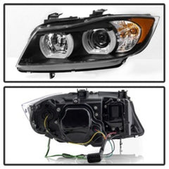 Kies-Motorsports SPYDER Spyder BMW E90 3-Series 06-08 4DR Headlights - Halogen Model Only - Black PRO-YD-BMWE9005V2-AM-BK