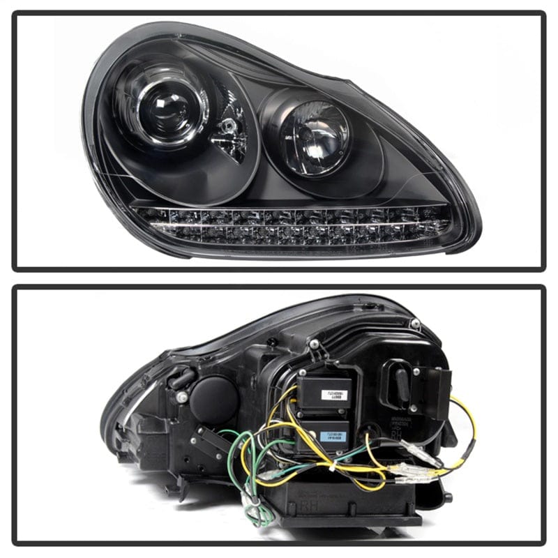 Kies-Motorsports SPYDER Spyder Porsche Cayenne 03-06 Projector Xenon/HID Model- DRL LED Blk PRO-YD-PCAY03-HID-DRL-BK