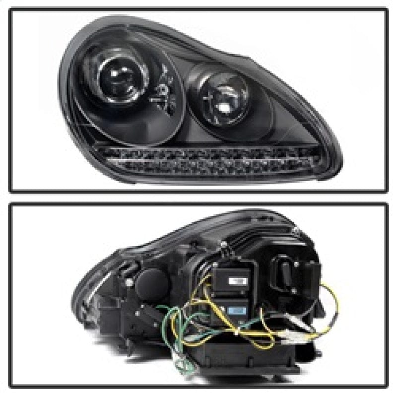 Kies-Motorsports SPYDER Spyder Porsche Cayenne 03-06 Projector Xenon/HID Model- DRL LED Blk PRO-YD-PCAY03-HID-DRL-BK