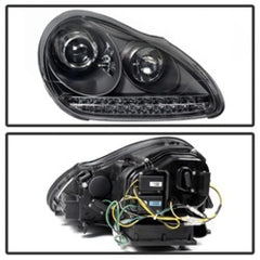 Kies-Motorsports SPYDER Spyder Porsche Cayenne 03-06 Projector Xenon/HID Model- DRL LED Blk PRO-YD-PCAY03-HID-DRL-BK