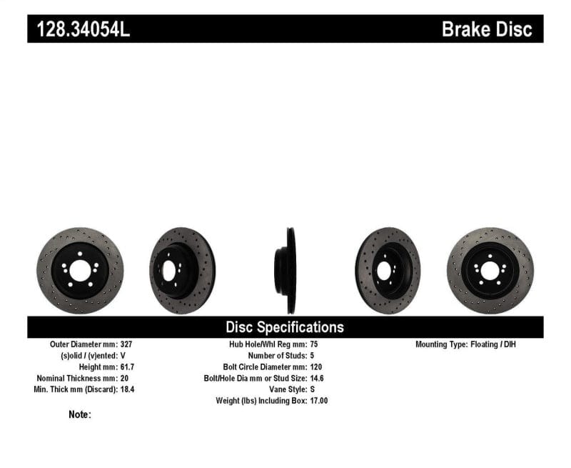 Kies-Motorsports Stoptech StopTech 01-07 BMW M3 (E46) / 00-04 M5 (E39) Drilled Left Rear Rotor