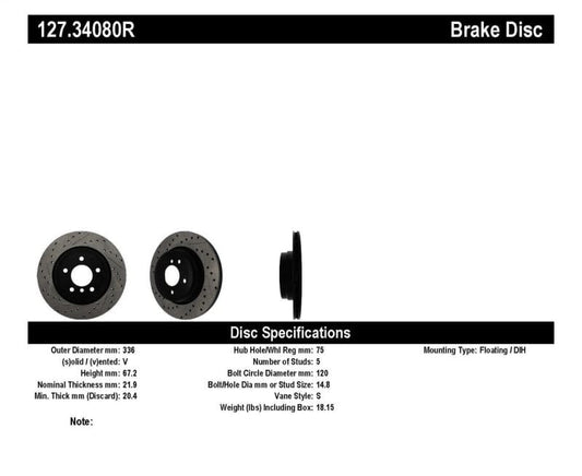 Kies-Motorsports Stoptech StopTech 06 BMW 330 / 07-09 BMW 335 Slotted & Drilled Right Rear Rotor