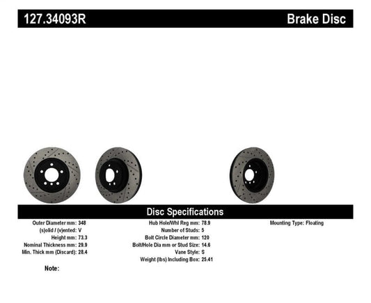 Kies-Motorsports Stoptech StopTech 07-09 BMW 335 (E90/E92/E93) Slotted & Drilled Right Front Rotor