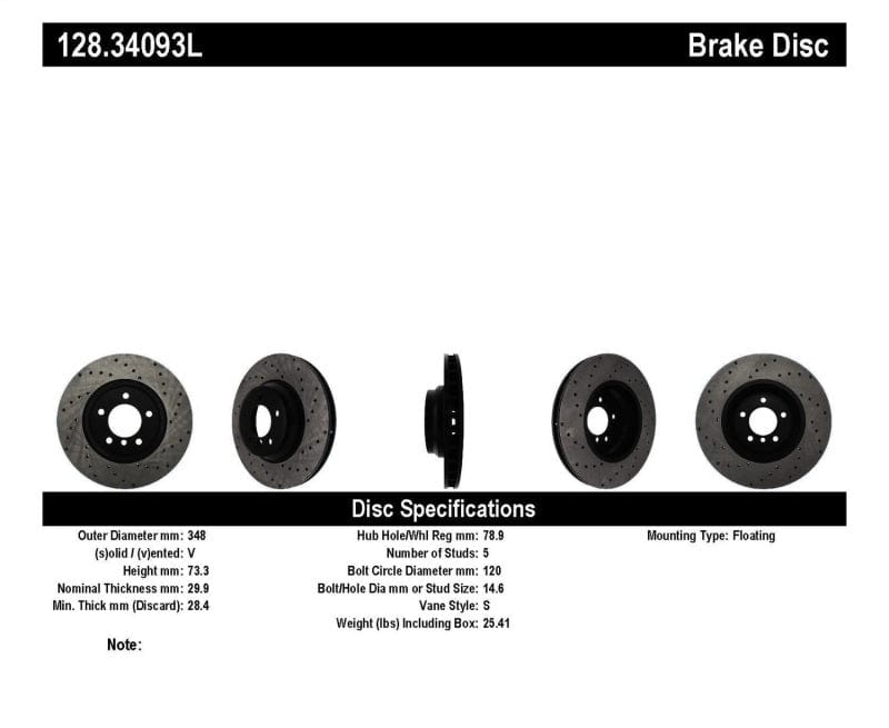 Kies-Motorsports Stoptech StopTech 07-10 BMW 335i Cross Drilled Left Front Rotor