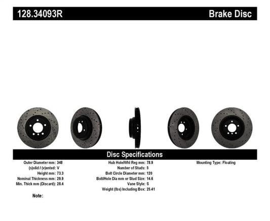 Kies-Motorsports Stoptech StopTech 07-10 BMW 335i Cross Drilled Right Front Rotor