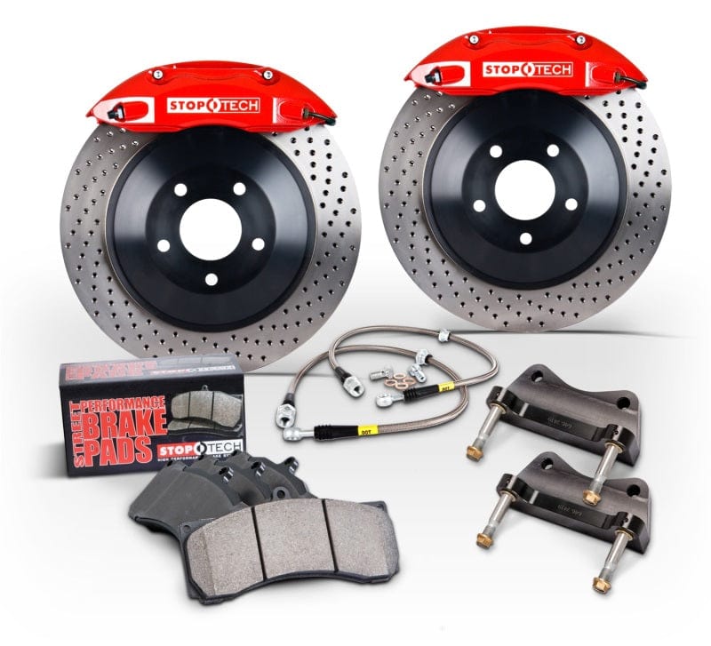 Kies-Motorsports Stoptech StopTech 97-00 BMW 323i Front BBK Red ST-41 Calipers 325x28mm Drilled Rotors Pads and SS Lines