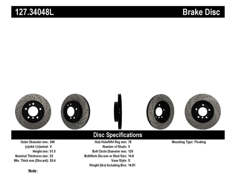 Kies-Motorsports Stoptech StopTech Power Slot 01-02 BMW Z3 / 03-09 Z4 / 3 Series Front Left Drilled & Slotted Rotor