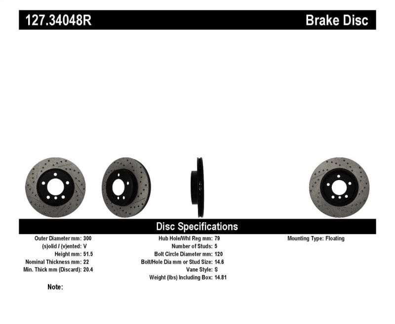 Kies-Motorsports Stoptech StopTech Power Slot 01-02 BMW Z3 / 03-09 Z4 / 3 Series Front Right Drilled & Slotted Rotor