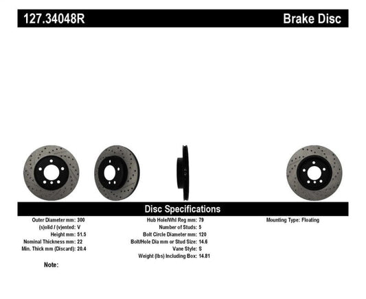 Kies-Motorsports Stoptech StopTech Power Slot 01-02 BMW Z3 / 03-09 Z4 / 3 Series Front Right Drilled & Slotted Rotor