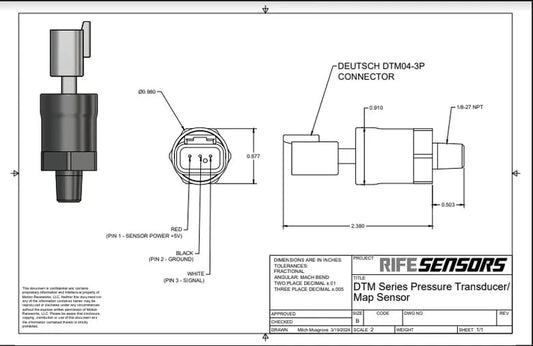 Kies-Motorsports TBM Brakes TBM Brakes RIFE 1600 PSI DTM Series Pressure Sensor Transducer 1/8" NPT