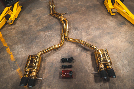 Kies-Motorsports Valvetronic Designs Audi B8 / B8.5 S4 / S5 Valved Sport Exhaust System Anodized Gold / (4) Carbon Fiber 1x1