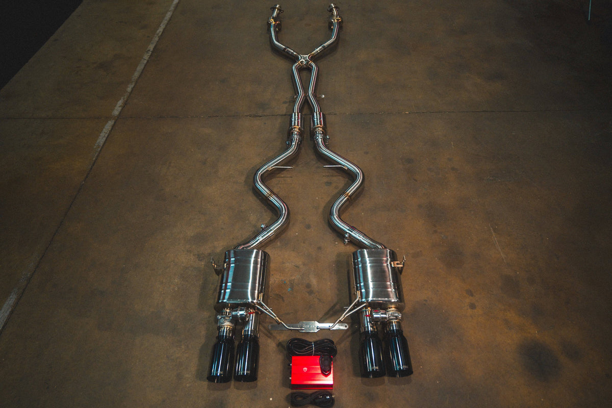 Kies-Motorsports Valvetronic Designs BMW E9x M3 Valved Sport Exhaust System (V2) '+ SPORT Euro 6 Catted 200 Cell MIDPIPE (Dual Resonated) / (4) BLACK (3.5" OUTLET)