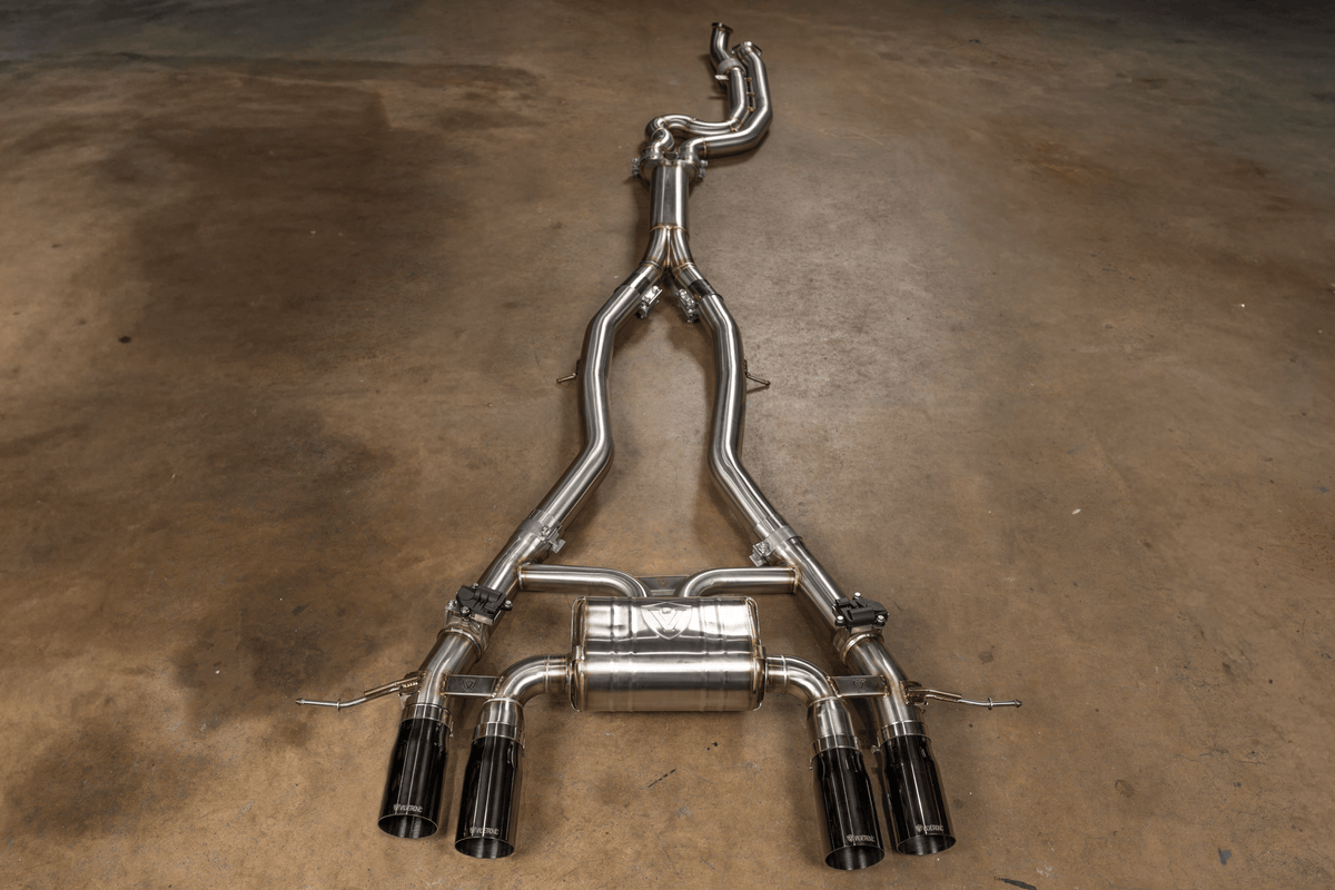 Kies-Motorsports Valvetronic Designs BMW G80/G82/G83 M3 / M4 HFD Midpipe FULL SYSTEM (CATBACK) / BRUSHED T304 STAINLESS STEEL / (4) BLACK (3.5 OUTLET)