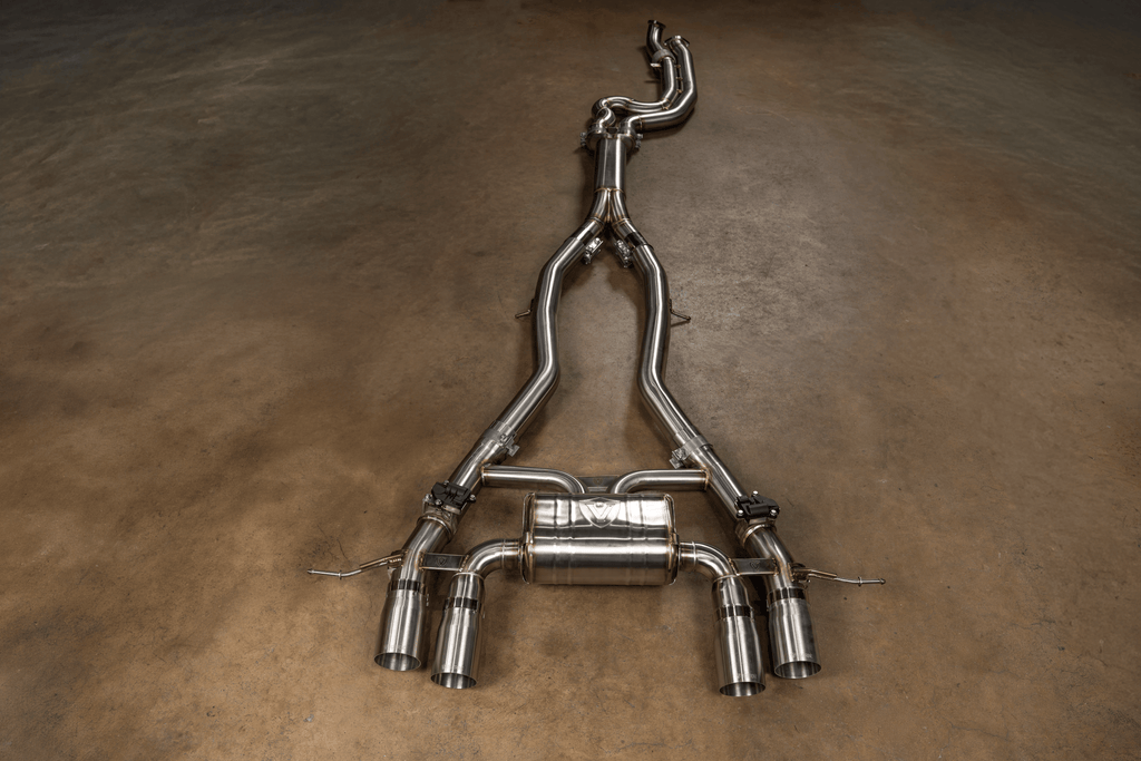 Kies-Motorsports Valvetronic Designs BMW G80/G82/G83 M3 / M4 HFD Midpipe FULL SYSTEM (CATBACK) / BRUSHED T304 STAINLESS STEEL / (4) BRUSHED STEEL (3.5 OUTLET)