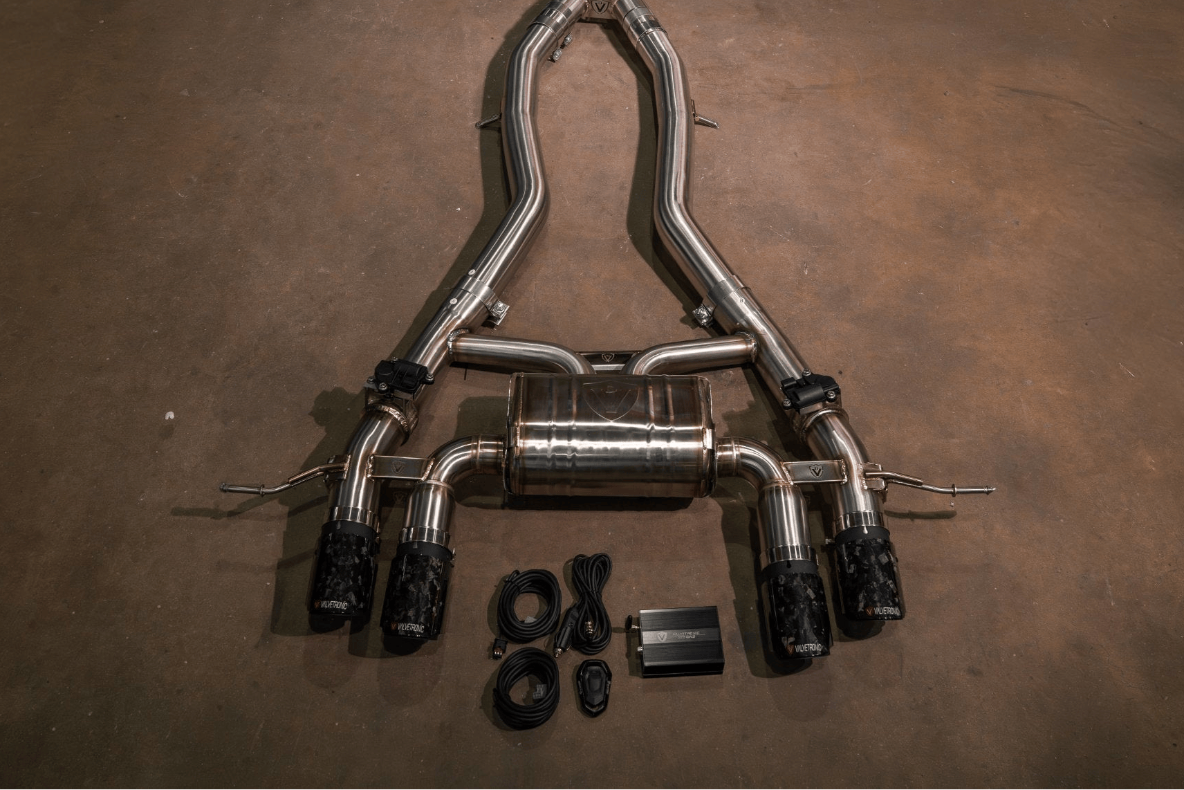 Kies-Motorsports Valvetronic Designs BMW G8x M3 / M4 Valved Sport Exhaust System AXLEBACK / BRUSHED T304 STAINLESS STEEL / (4) FORGED CARBON FIBER (3.5 OUTLET)